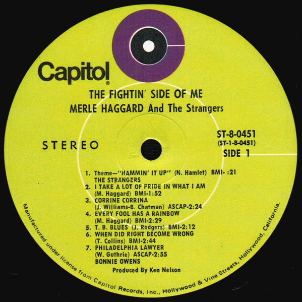 Merle Haggard With Bonnie Owens And The Strangers (5) : The Fightin' Side Of Me (LP, Album, Club, Pin)