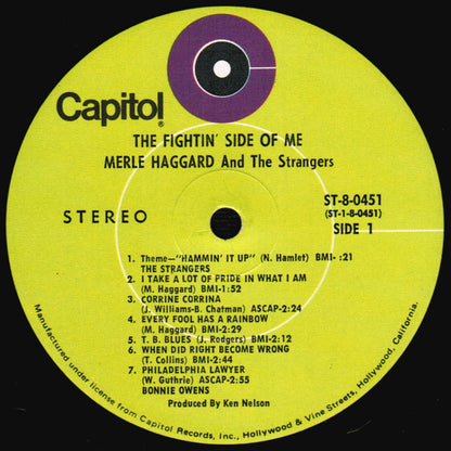 Merle Haggard With Bonnie Owens And The Strangers (5) : The Fightin' Side Of Me (LP, Album, Club, Pin)