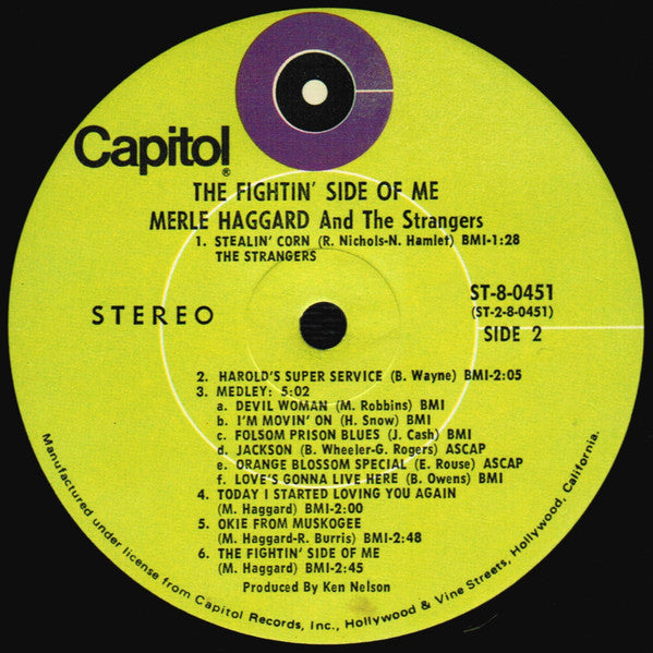 Merle Haggard With Bonnie Owens And The Strangers (5) : The Fightin' Side Of Me (LP, Album, Club, Pin)
