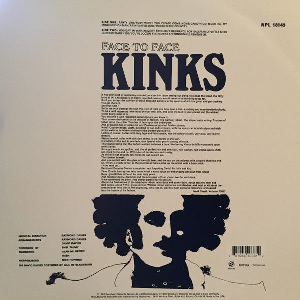The Kinks : Face To Face (LP, Album, Mono, RE, RM)
