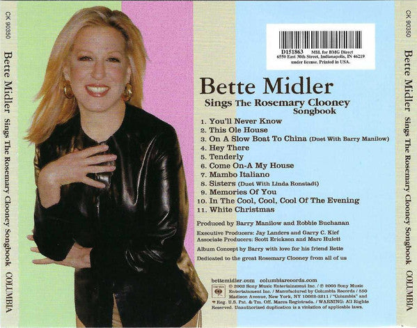 Bette Midler : Sings The Rosemary Clooney Songbook (CD, Album, Club)