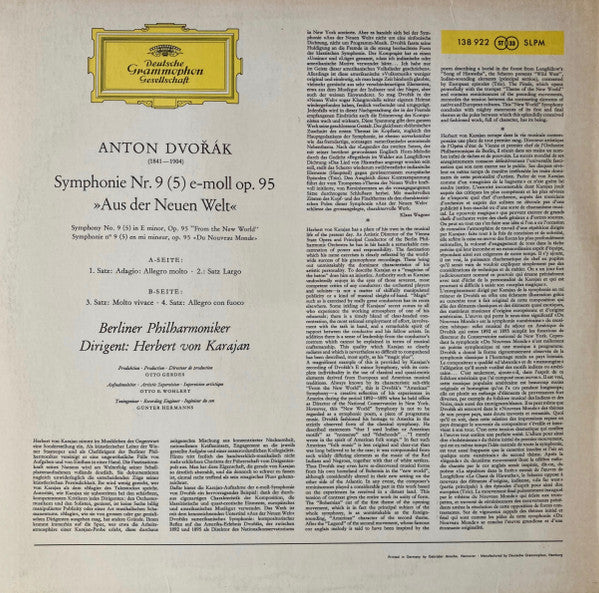 Antonín Dvořák ‧ Berliner Philharmoniker ‧ Herbert von Karajan : Symphonie »Aus Der Neuen Welt« = "From The New World" = « Du Nouveau Monde » (LP, RP)