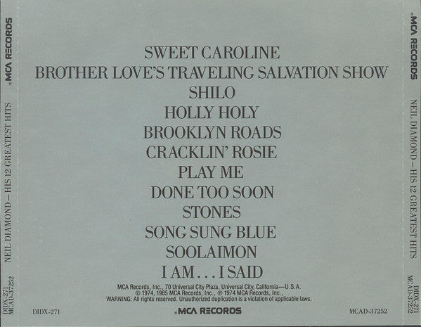 Neil Diamond : His 12 Greatest Hits (CD, Comp)