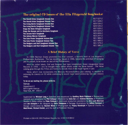 Ella Fitzgerald : The Best Of The Song Books (CD, Comp, Mono)