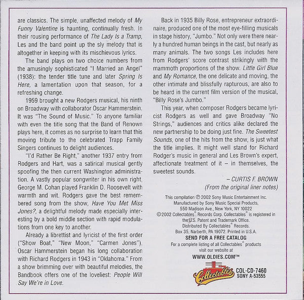 Les Brown And His Band Of Renown : The Lerner And Loewe Bandbook • The Richard Rodgers Bandbook (CD, Comp)