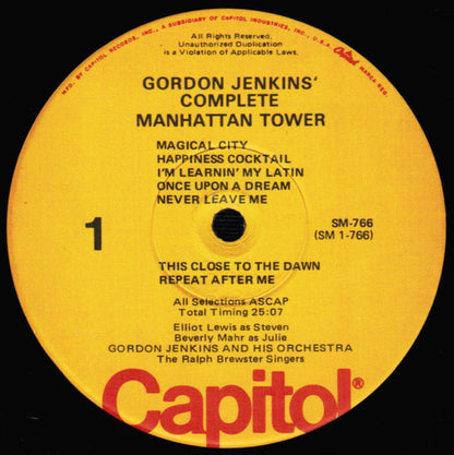 Gordon Jenkins / Elliott Lewis, Beverly Mahr, The Ralph Brewster Singers : Complete  Manhattan Tower (LP, Album, Mono, RE)