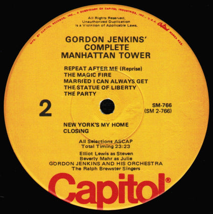 Gordon Jenkins / Elliott Lewis, Beverly Mahr, The Ralph Brewster Singers : Complete  Manhattan Tower (LP, Album, Mono, RE)