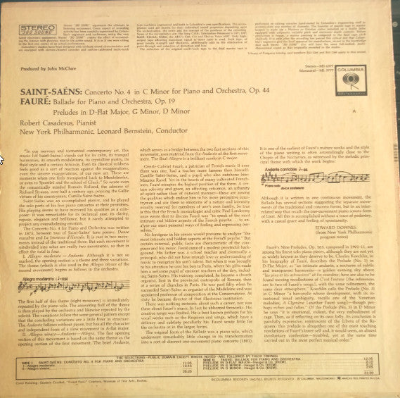 Robert Casadesus / Camille Saint-Saëns / Gabriel Fauré : Concerto No. 4 For Piano And Orchestra / Ballade For Piano And Orchestra (LP, RE)