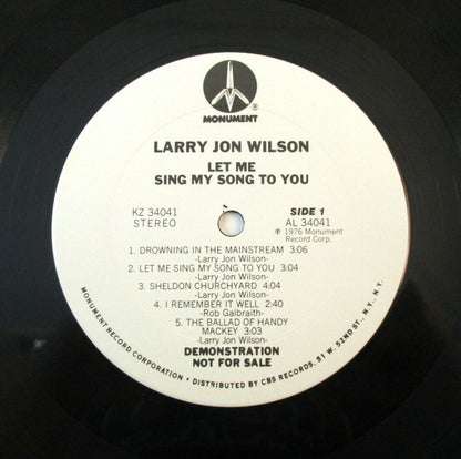 Larry Jon Wilson : Let Me Sing My Song To You (LP, Album, Promo)