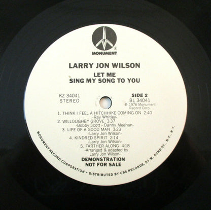 Larry Jon Wilson : Let Me Sing My Song To You (LP, Album, Promo)
