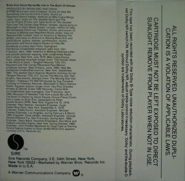 Brian Eno & David Byrne : My Life In The Bush Of Ghosts (Cass, Album)