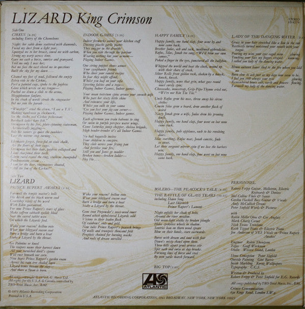 King Crimson : Lizard (LP, Album, Pre)