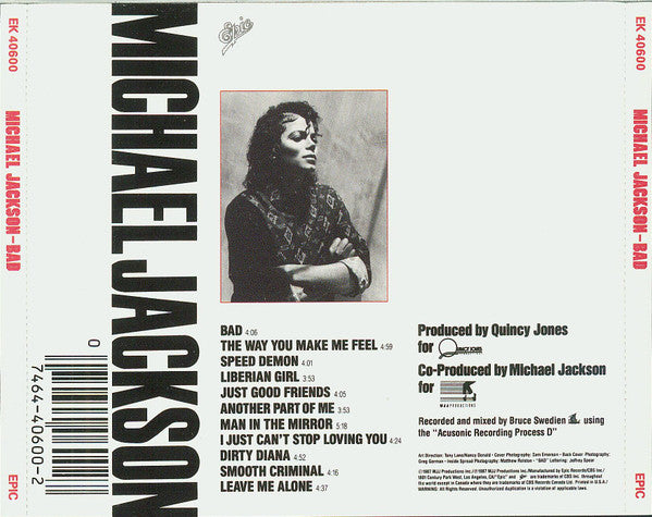 Michael Jackson : Bad (CD, Album, JVC)