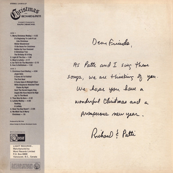 Richard & Patti Roberts : Christmas With Richard And Patti (LP, Album)