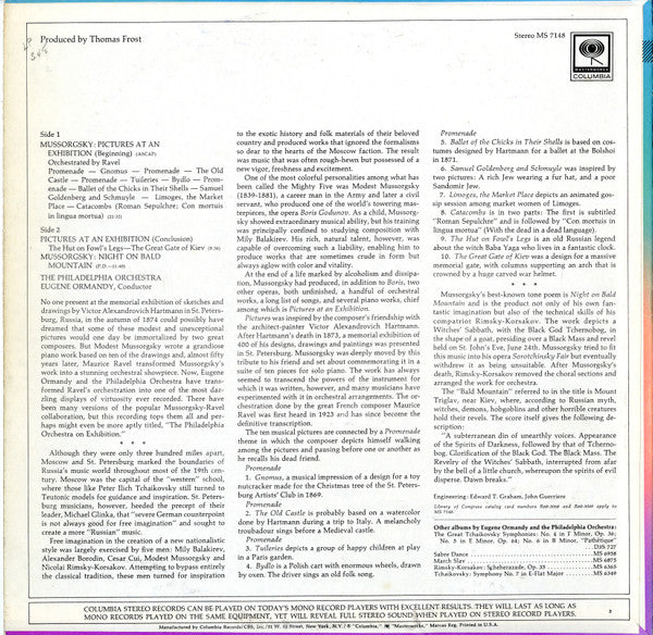 Modest Mussorgsky — The Philadelphia Orchestra, Eugene Ormandy : Pictures At An Exhibition - Night On Bald Mountain (LP, Album, Ter)