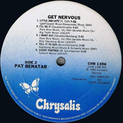 Pat Benatar : Get Nervous (LP, Album, Whi)