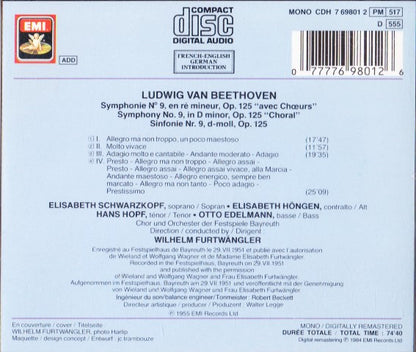 Ludwig van Beethoven / Elisabeth Schwarzkopf • Elisabeth Höngen • Hans Hopf • Otto Edelmann, Orchester der Bayreuther Festspiele Und Chor der Bayreuther Festspiele, Wilhelm Furtwängler : Sinfonie No. 9 = Symphony No. 9 "Choral" = Symphonie No. 9 "Avec Choeurs" (CD, Album, Mono, RE, RM)