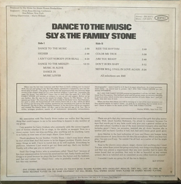 Sly & The Family Stone : Dance To The Music (LP, Album)