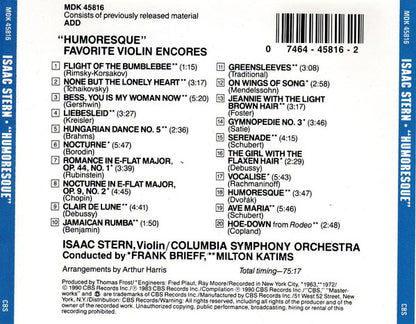 Isaac Stern : Humoresque - Favourite Violin Encores (CD, Comp, RE)