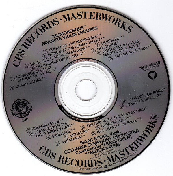 Isaac Stern : Humoresque - Favourite Violin Encores (CD, Comp, RE)