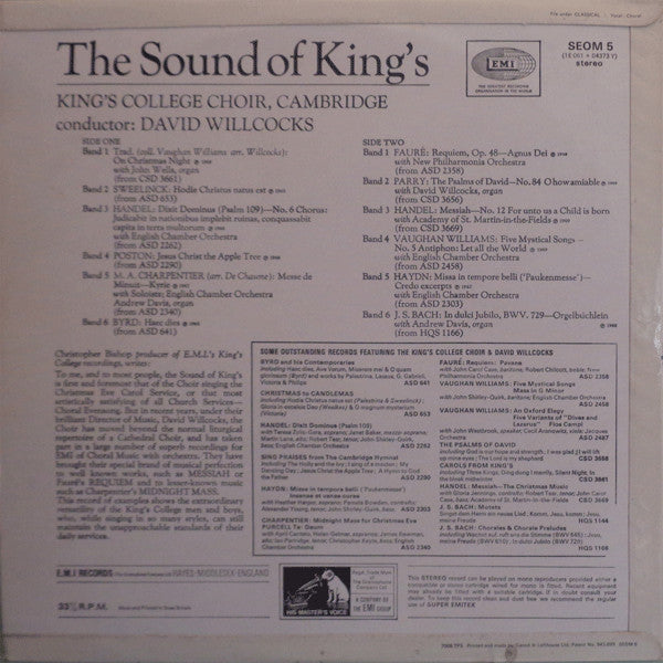 Johann Sebastian Bach / William Byrd / Marc Antoine Charpentier / Gabriel Fauré / Georg Friedrich Händel / Joseph Haydn / Jan Pieterszoon Sweelinck / Ralph Vaughan Williams / The King's College Choir Of Cambridge Conductor David Willcocks : The Sound Of King's (LP, Comp)