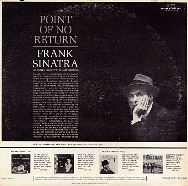 Frank Sinatra : Point Of No Return (LP, Album, Mono, Scr)