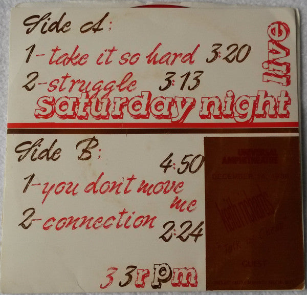 Keith Richards & The Biff Hitler Trio : Talk Is Cheap But Touring Ain't (7", Mono, Unofficial, Red)