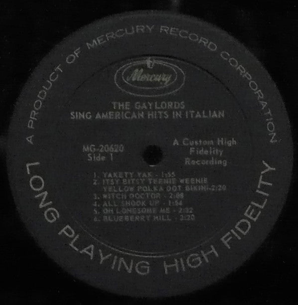 The Gaylords : The Gaylords Sing American Hits In Italian (LP, Album, Mono)