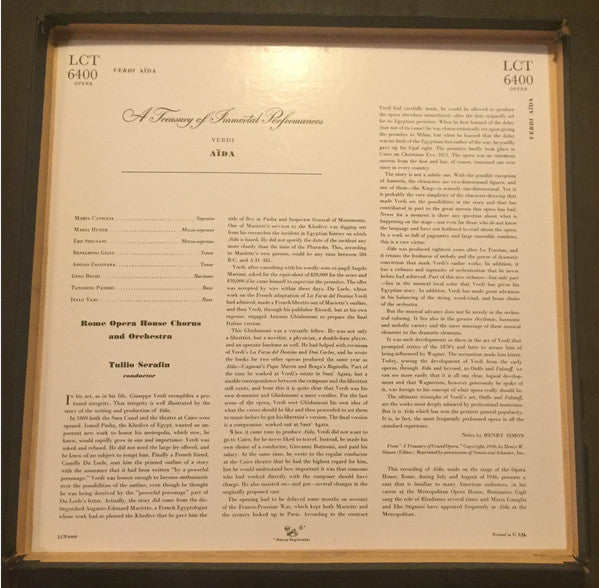Giuseppe Verdi  /  Beniamino Gigli, Gino Bechi, Maria Caniglia, Ebe Stignani, Italo Tajo, Maria Huder, Tancredi Pasero, Adelio Zagonara, Tullio Serafin : Aida (4xLP)