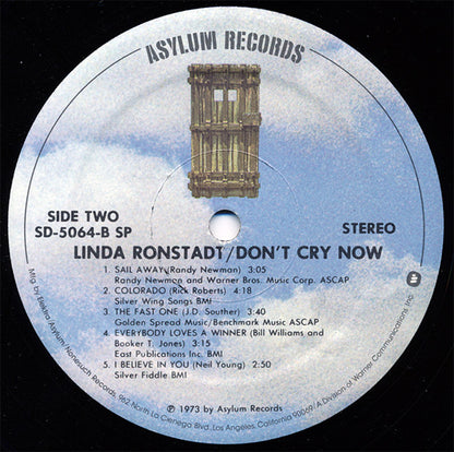 Linda Ronstadt : Don't Cry Now (LP, Album, RE, SP,)