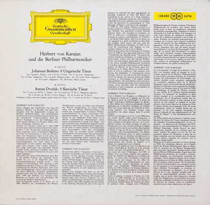Johannes Brahms, Antonín Dvořák / Berliner Philharmoniker, Herbert von Karajan : 8 Ungarische Tänze • 5 Slawische Tänze = 8 Hungarian Dance • 5 Slavonic Dances = 8 Danses Hongroises • 5 Danses Slaves (LP, RE)
