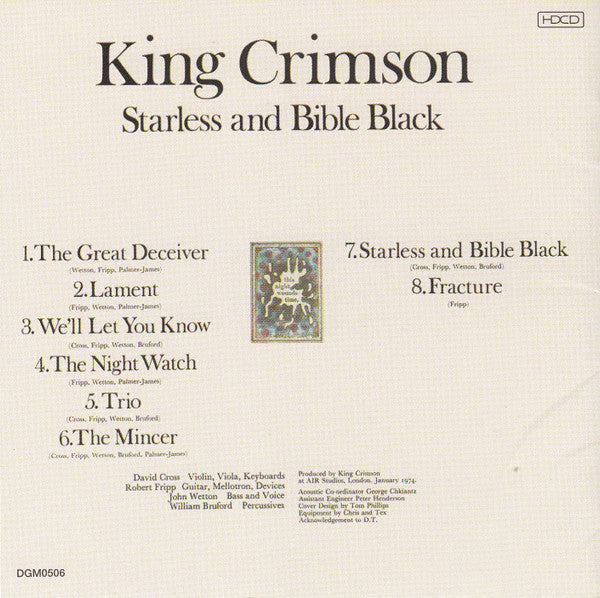 King Crimson : Starless And Bible Black (HDCD, Album, RE, RM)