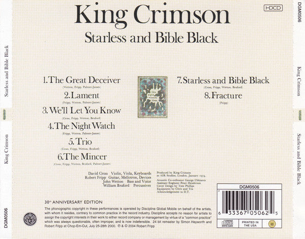 King Crimson : Starless And Bible Black (HDCD, Album, RE, RM)