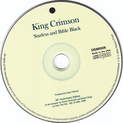 King Crimson : Starless And Bible Black (HDCD, Album, RE, RM)