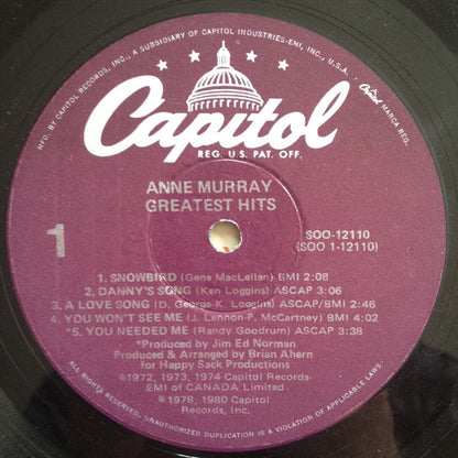 Anne Murray : Anne Murray's Greatest Hits (LP, Comp, Win)