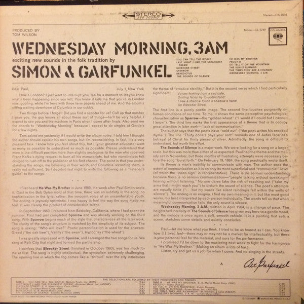 Simon & Garfunkel : Wednesday Morning, 3 AM (LP, Album, RE)