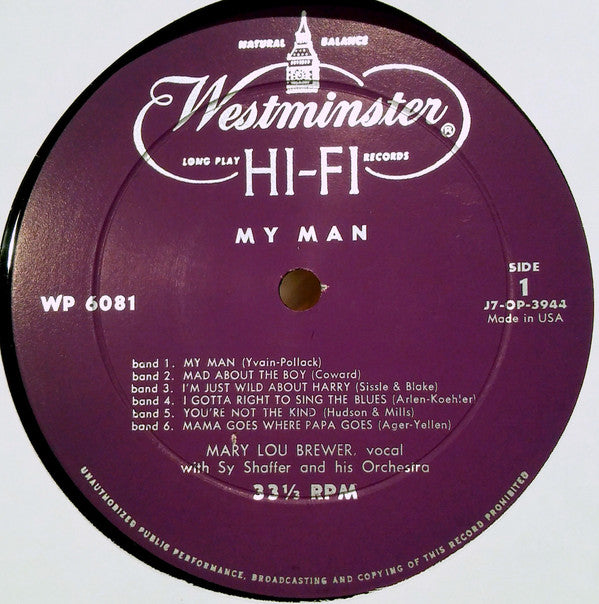 Mary Lou Brewer With Sy Shaffer And His Orchestra : My Man (LP, Album, Mono)