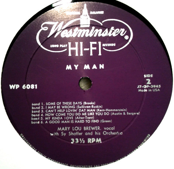 Mary Lou Brewer With Sy Shaffer And His Orchestra : My Man (LP, Album, Mono)