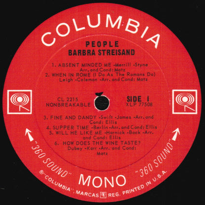 Barbra Streisand : People (LP, Album, Mono, RP, Pit)