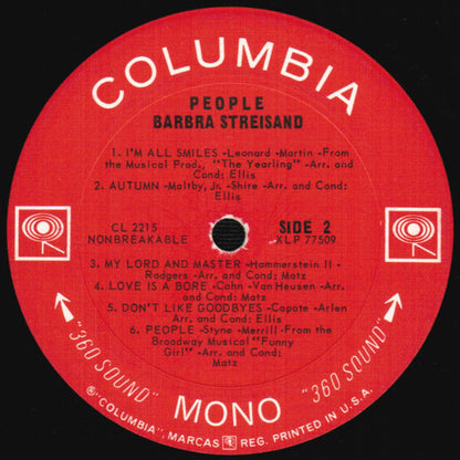 Barbra Streisand : People (LP, Album, Mono, RP, Pit)