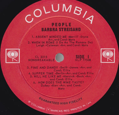 Barbra Streisand : People (LP, Album, Mono)