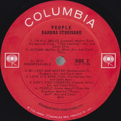 Barbra Streisand : People (LP, Album, Mono)