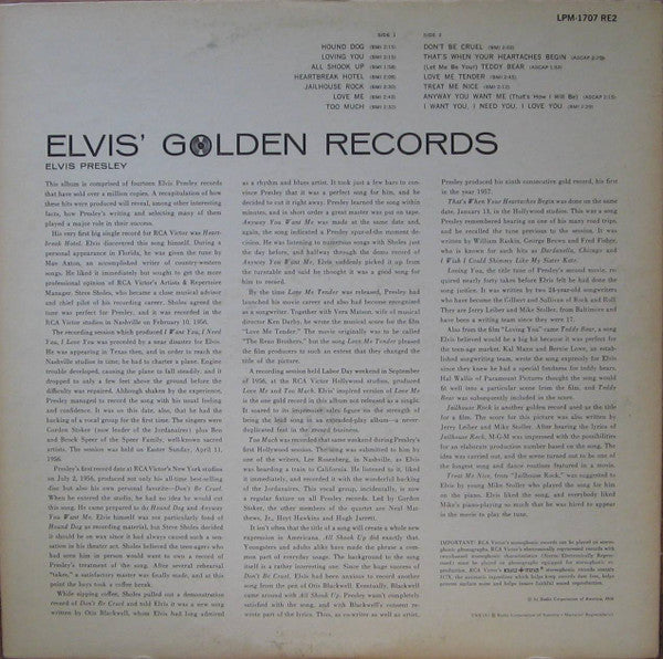 Elvis Presley : Elvis' Golden Records (LP, Comp, Mono, RE, Roc)