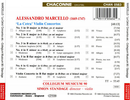 Alessandro Marcello - Collegium Musicum 90 / Simon Standage : 'La Cetra' Concertos • Violin Concerto In B Flat (CD, Album)