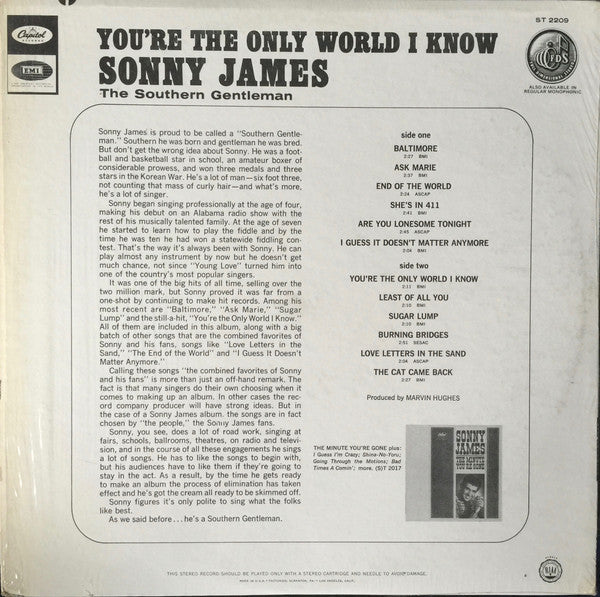 Sonny James : You're The Only World I Know (LP, Album)
