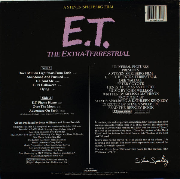 John Williams (4) : E.T. The Extra-Terrestrial (Music From The Original Motion Picture Soundtrack) (LP)