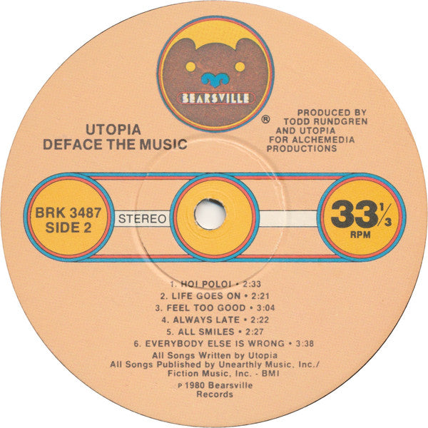 Utopia (5) : Deface The Music (LP, Album, Win)