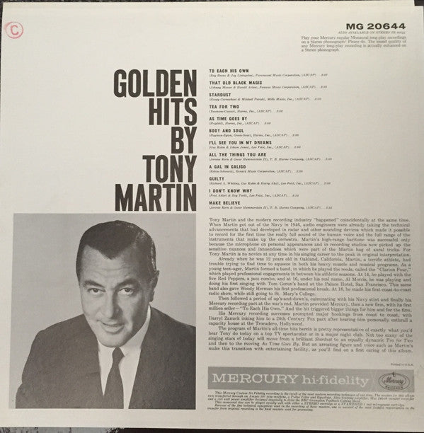 Tony Martin (3) : Golden Hits (LP, Comp, Mono)
