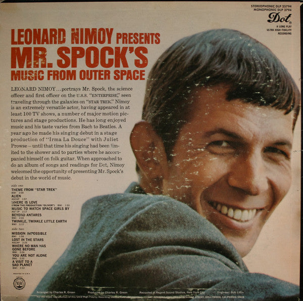 Leonard Nimoy : Presents Mr. Spock's Music From Outer Space (LP, Album, Ind)