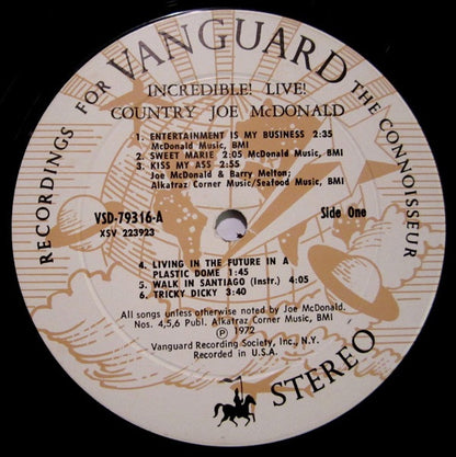 Country Joe McDonald : Incredible! Live! (LP, Album, Pit)